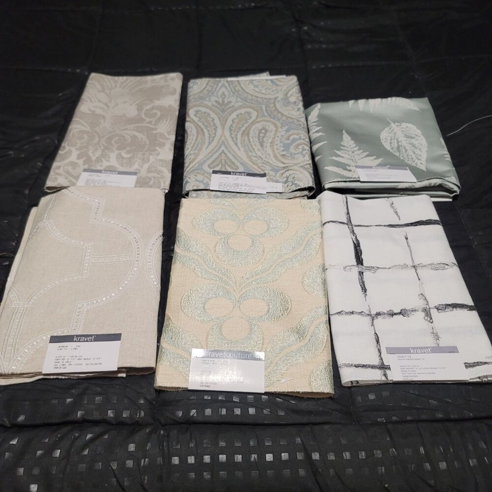 6 Kravet Fabric Remnants  White Greens Assorted See Description for Sizes